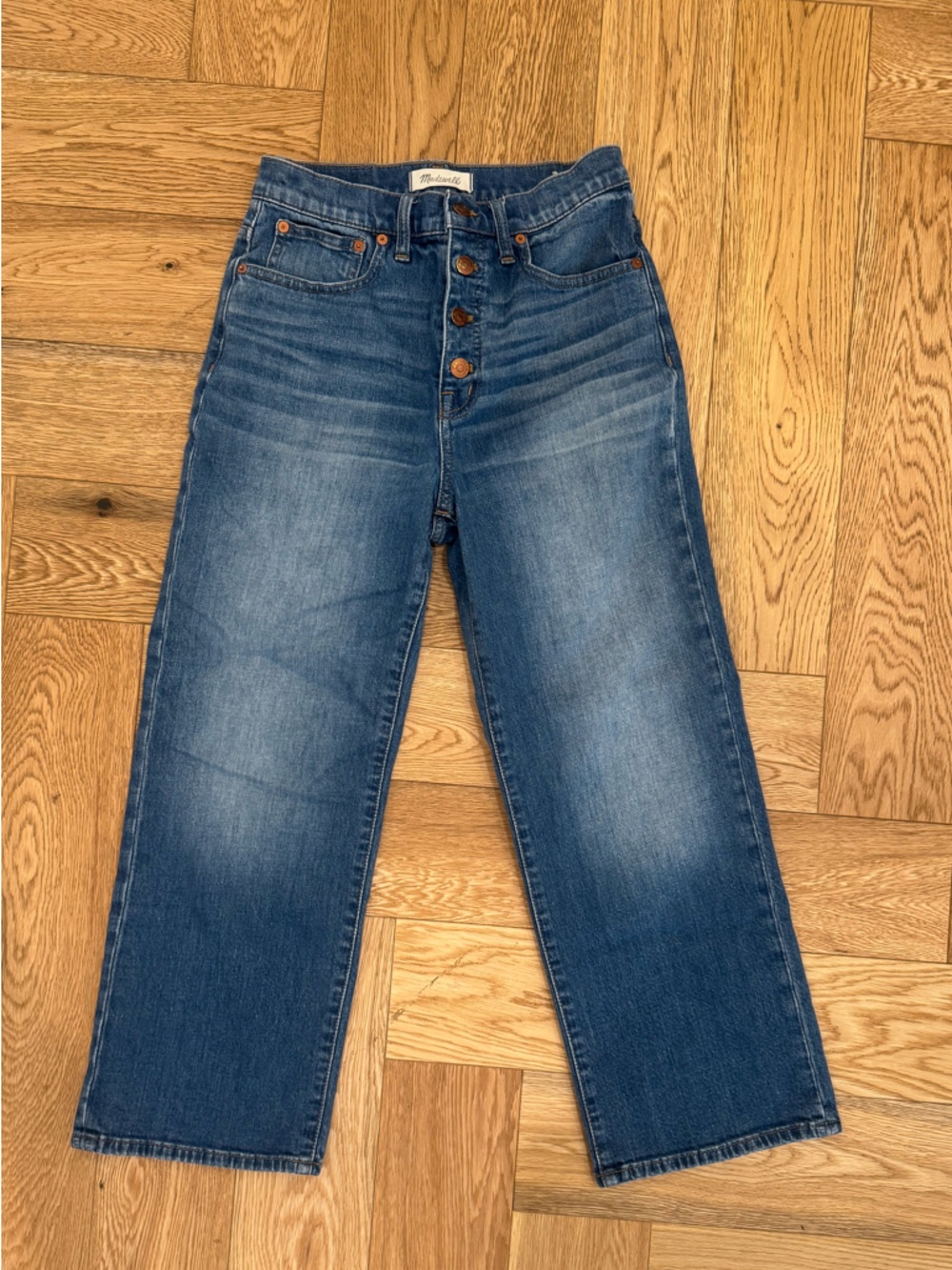 Madewell Blue High-Rise Button-Fly Straight Jeans